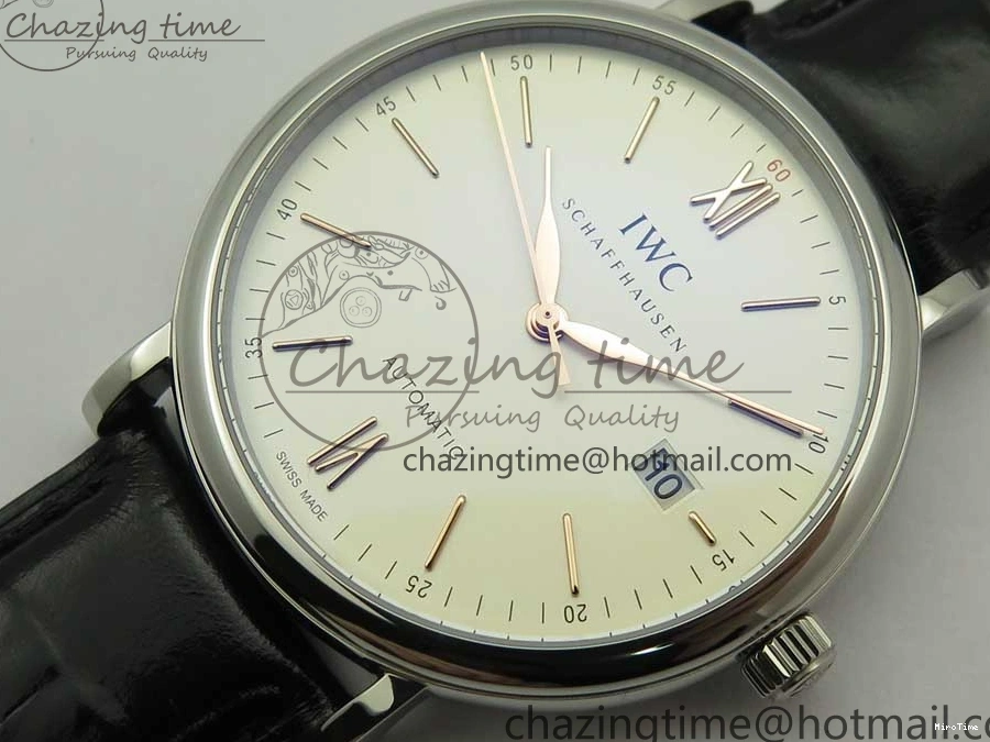 MIROTIME 1228 Portofino Automatic SS FKF 1:1 Best Edition White Dial RG Markers on Black Leather Strap A Stretchable 7141